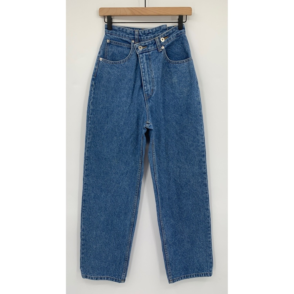 Maison Special Jeans Womens US 2 Blue Asymmetric‎ Waist Barrel Wide Leg Japanese